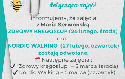 Zdjęcie do odwołane zajęcia Zdrowy Kręgosłup i Nordick Walking 