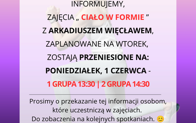 Zdjęcie do Informacja dla uczestnik&oacute;w zajęć &bdquo;Ciało w formie&rdquo;
